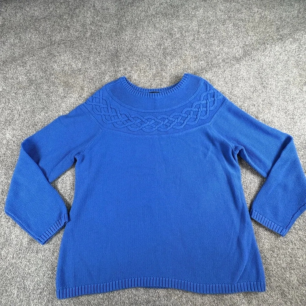 Talbots Sweater Women XL‎ Blue Knit Cable Yoke Classic Preppy Academia